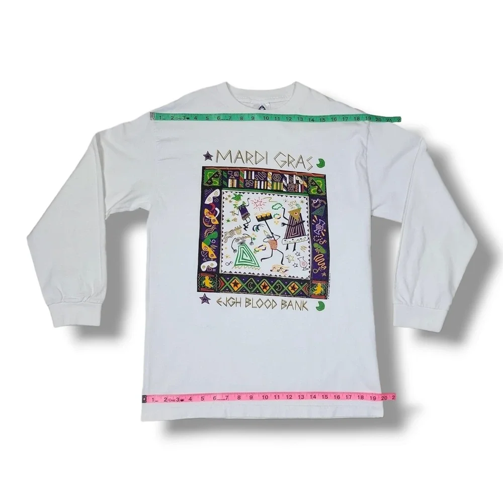 Vintage Mardi Gras JGH Blood Bank Long Sleeve‎ White AAA T-Shirt Size Meduim